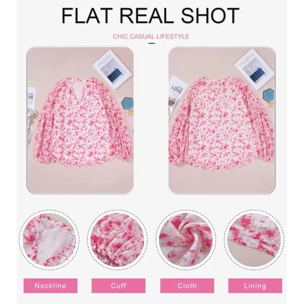 Dokotoo Women's Casual Boho Floral Print V Neck Long Sleeve T Shirt Blouses