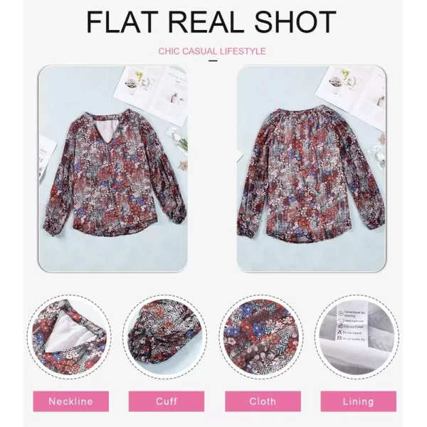 Dokotoo Women's Casual Boho Floral Print V Neck Long Sleeve T Shirt Blouses