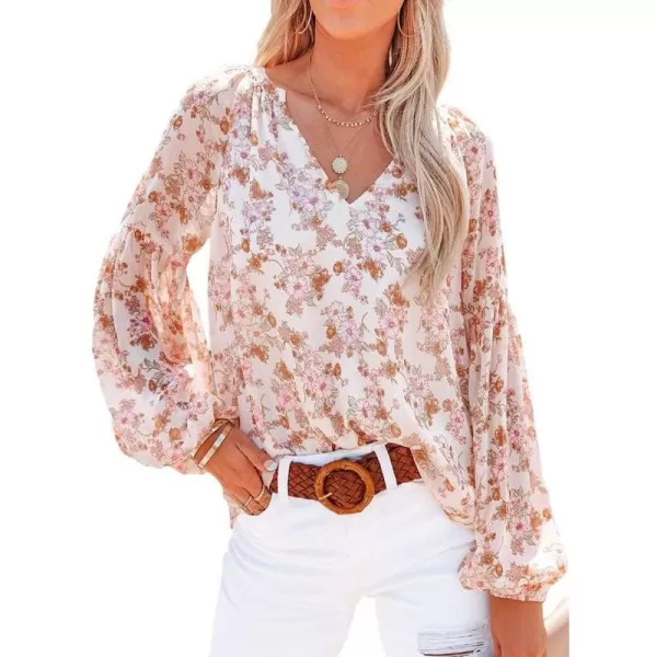 Dokotoo Women's Casual Boho Floral Print V Neck Long Sleeve T Shirt Blouses