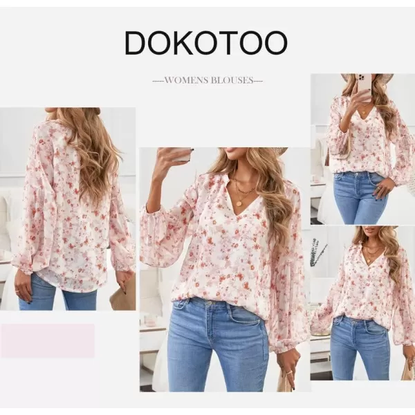 Dokotoo Women's Casual Boho Floral Print V Neck Long Sleeve T Shirt Blouses