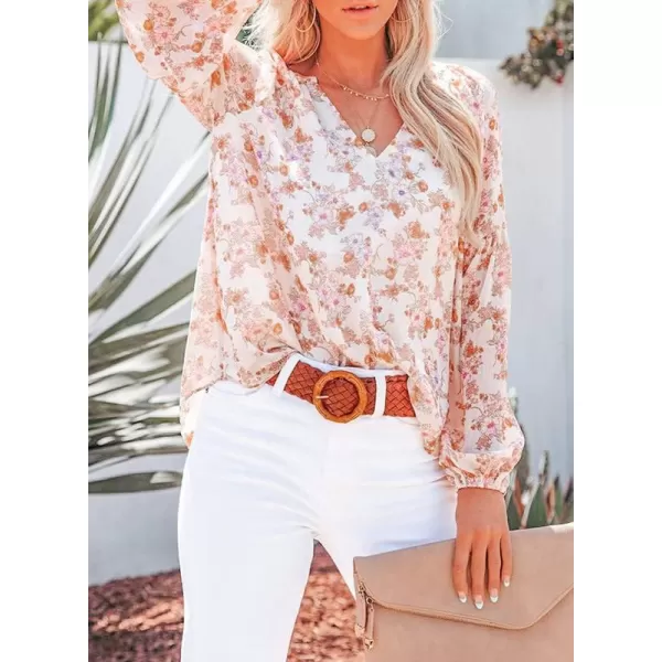 Dokotoo Women's Casual Boho Floral Print V Neck Long Sleeve T Shirt Blouses