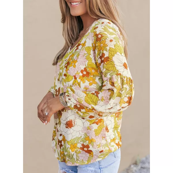 Dokotoo Women's Casual Boho Floral Print V Neck Long Sleeve T Shirt Blouses