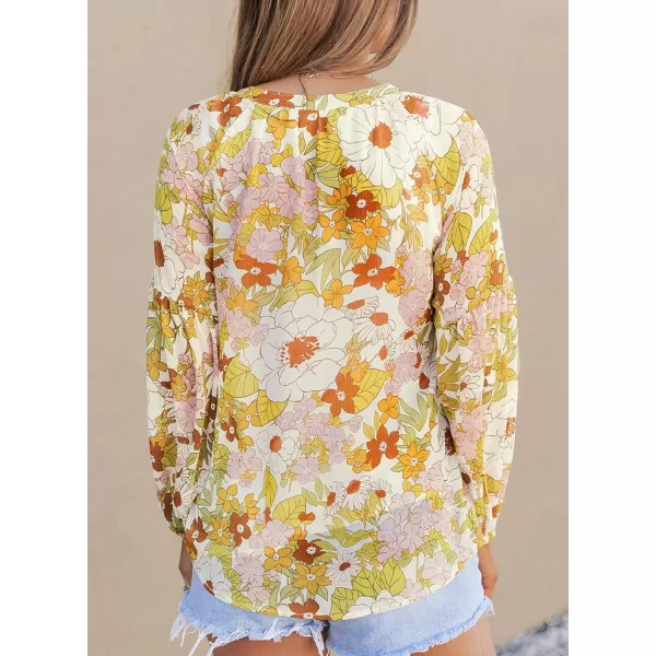 Dokotoo Women's Casual Boho Floral Print V Neck Long Sleeve T Shirt Blouses
