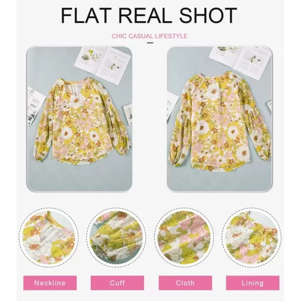 Dokotoo Women's Casual Boho Floral Print V Neck Long Sleeve T Shirt Blouses