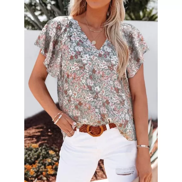 Dokotoo Women's Casual Boho Floral Print V Neck Long Sleeve T Shirt Blouses