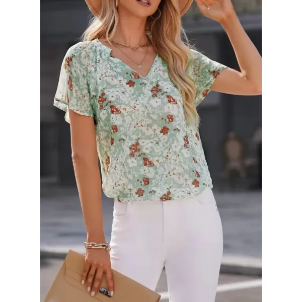 Dokotoo Women's Casual Boho Floral Print V Neck Long Sleeve T Shirt Blouses