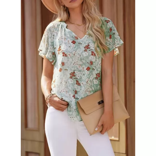 Dokotoo Women's Casual Boho Floral Print V Neck Long Sleeve T Shirt Blouses