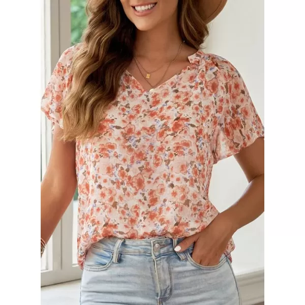 Dokotoo Women's Casual Boho Floral Print V Neck Long Sleeve T Shirt Blouses