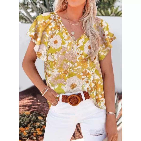 Dokotoo Women's Casual Boho Floral Print V Neck Long Sleeve T Shirt Blouses