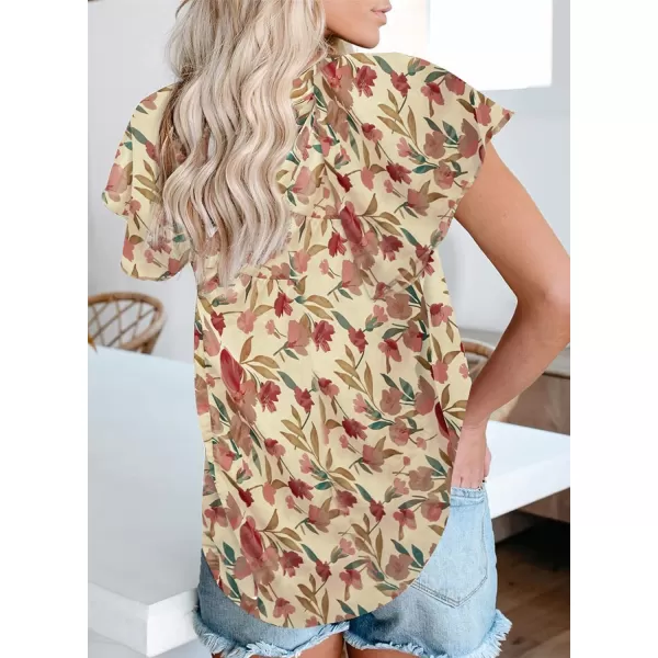 Dokotoo Women's Casual Boho Floral Printed V Neck Tops Drawstring Short Long Sleeve T Shirt Blouses