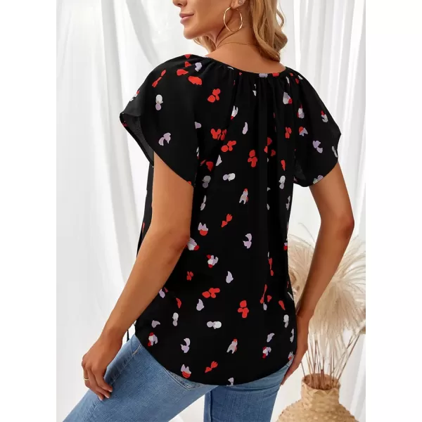 Dokotoo Women's Casual Boho Floral Printed V Neck Tops Drawstring Short Long Sleeve T Shirt Blouses