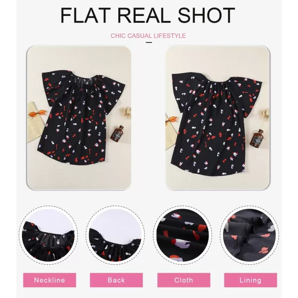 Dokotoo Women's Casual Boho Floral Printed V Neck Tops Drawstring Short Long Sleeve T Shirt Blouses