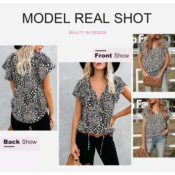 Dokotoo Women's Casual Boho Floral Printed V Neck Tops Drawstring Short Long Sleeve T Shirt Blouses