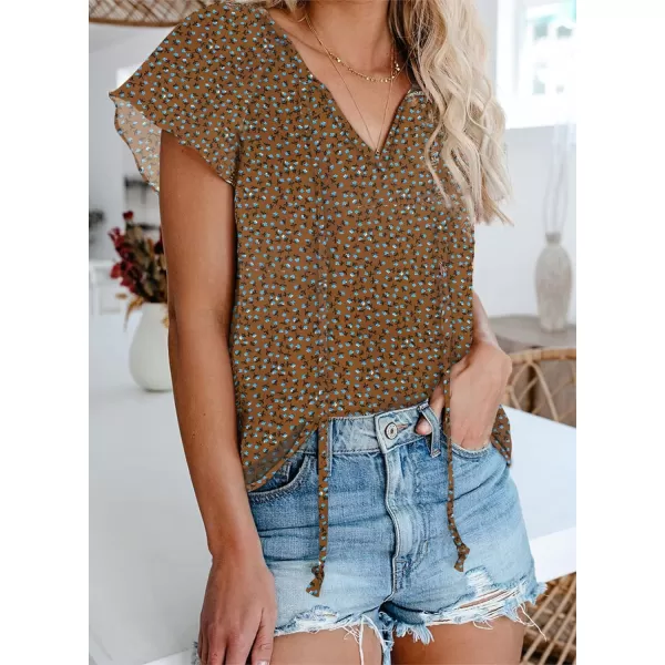Dokotoo Women's Casual Boho Floral Printed V Neck Tops Drawstring Short Long Sleeve T Shirt Blouses