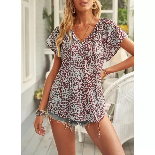 Dokotoo Women's Casual Boho Floral Printed V Neck Tops Drawstring Short Long Sleeve T Shirt Blouses