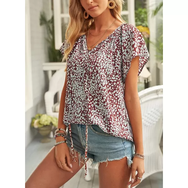 Dokotoo Women's Casual Boho Floral Printed V Neck Tops Drawstring Short Long Sleeve T Shirt Blouses