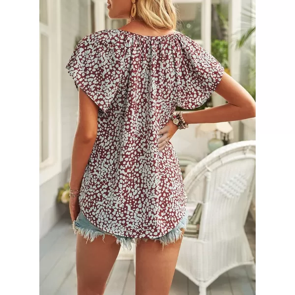 Dokotoo Women's Casual Boho Floral Printed V Neck Tops Drawstring Short Long Sleeve T Shirt Blouses