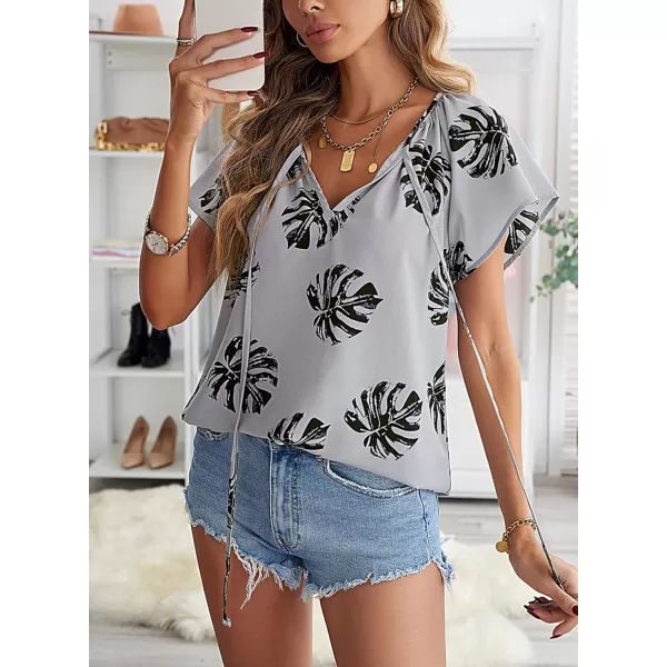 Dokotoo Women's Casual Boho Floral Printed V Neck Tops Drawstring Short Long Sleeve T Shirt Blouses