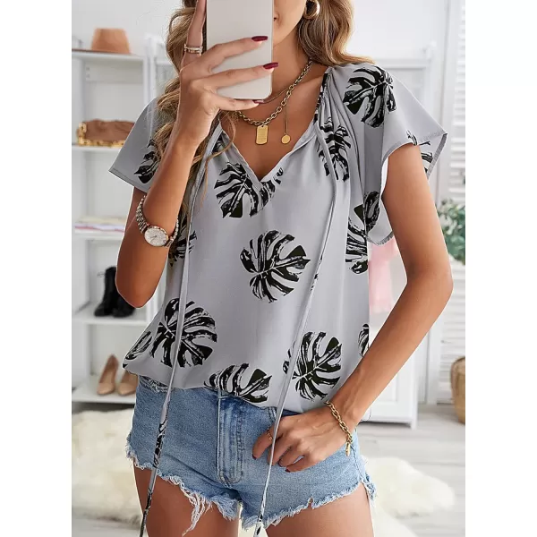 Dokotoo Women's Casual Boho Floral Printed V Neck Tops Drawstring Short Long Sleeve T Shirt Blouses