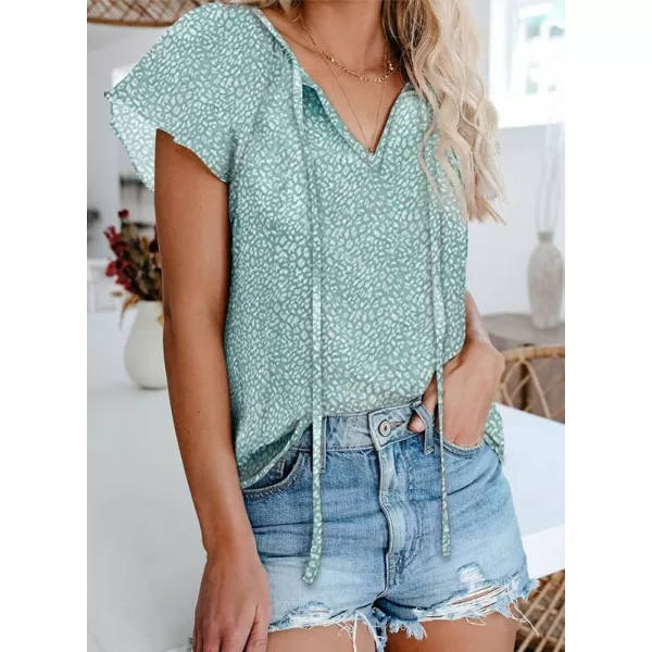 Dokotoo Women's Casual Boho Floral Printed V Neck Tops Drawstring Short Long Sleeve T Shirt Blouses