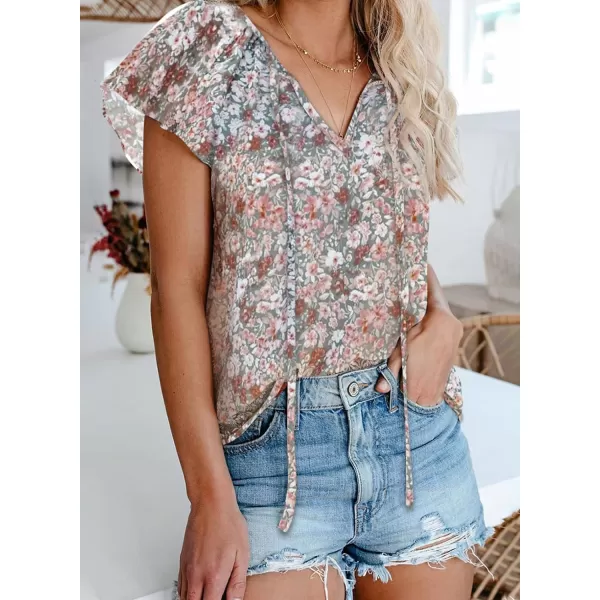 Dokotoo Women's Casual Boho Floral Printed V Neck Tops Drawstring Short Long Sleeve T Shirt Blouses