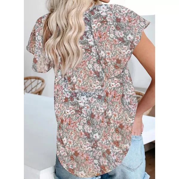 Dokotoo Women's Casual Boho Floral Printed V Neck Tops Drawstring Short Long Sleeve T Shirt Blouses