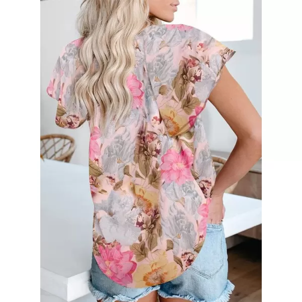 Dokotoo Women's Casual Boho Floral Printed V Neck Tops Drawstring Short Long Sleeve T Shirt Blouses