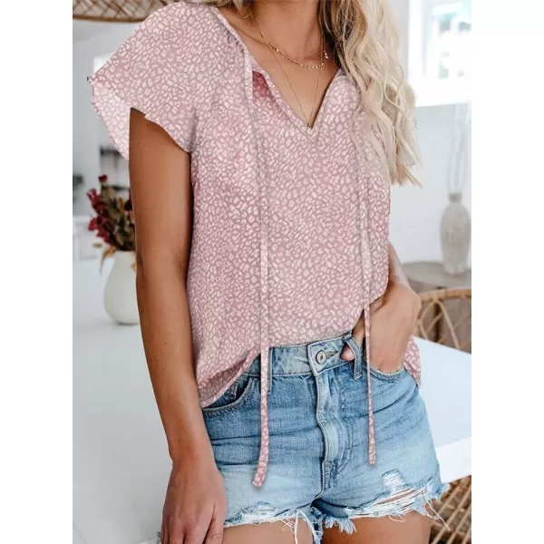 Dokotoo Women's Casual Boho Floral Printed V Neck Tops Drawstring Short Long Sleeve T Shirt Blouses