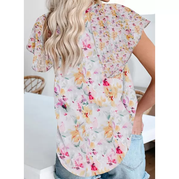 Dokotoo Women's Casual Boho Floral Printed V Neck Tops Drawstring Short Long Sleeve T Shirt Blouses