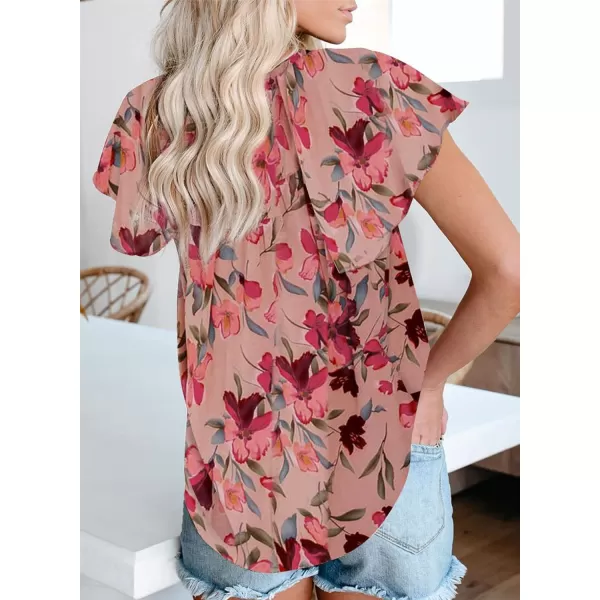 Dokotoo Women's Casual Boho Floral Printed V Neck Tops Drawstring Short Long Sleeve T Shirt Blouses