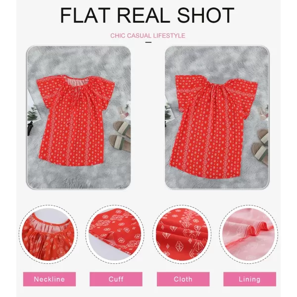 Dokotoo Women's Casual Boho Floral Printed V Neck Tops Drawstring Short Long Sleeve T Shirt Blouses