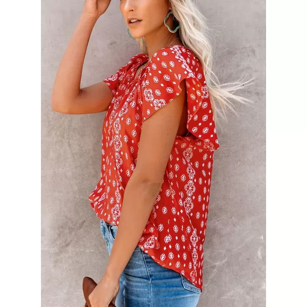 Dokotoo Women's Casual Boho Floral Printed V Neck Tops Drawstring Short Long Sleeve T Shirt Blouses