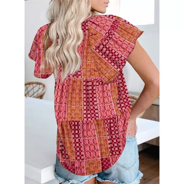 Dokotoo Women's Casual Boho Floral Printed V Neck Tops Drawstring Short Long Sleeve T Shirt Blouses
