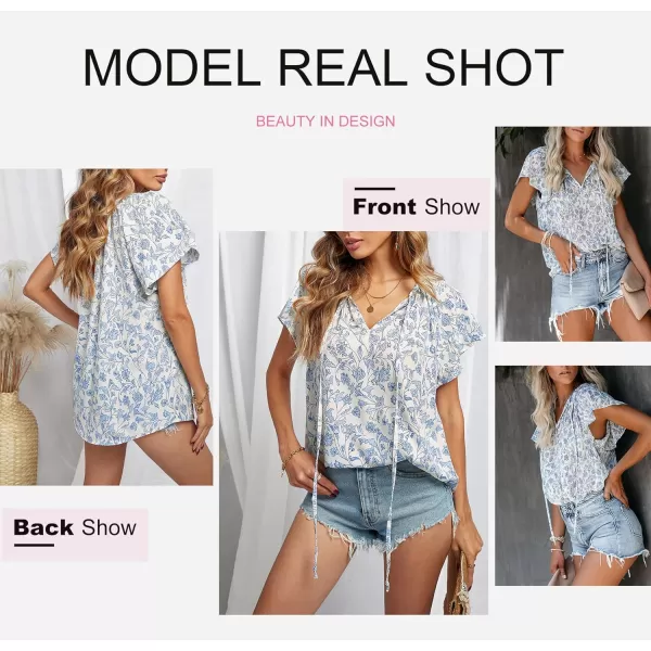Dokotoo Women's Casual Boho Floral Printed V Neck Tops Drawstring Short Long Sleeve T Shirt Blouses