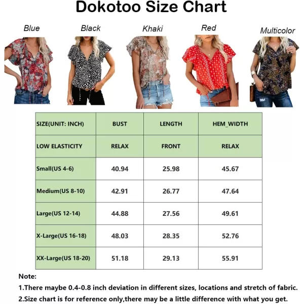 Dokotoo Women's Casual Boho Floral Printed V Neck Tops Drawstring Short Long Sleeve T Shirt Blouses