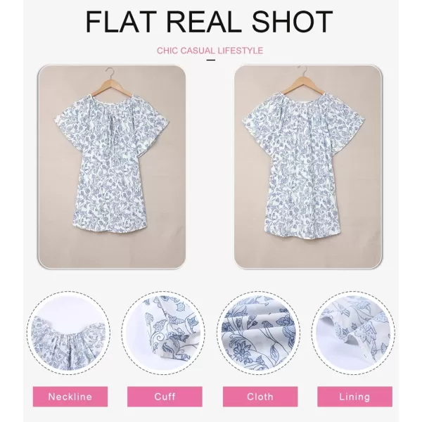 Dokotoo Women's Casual Boho Floral Printed V Neck Tops Drawstring Short Long Sleeve T Shirt Blouses