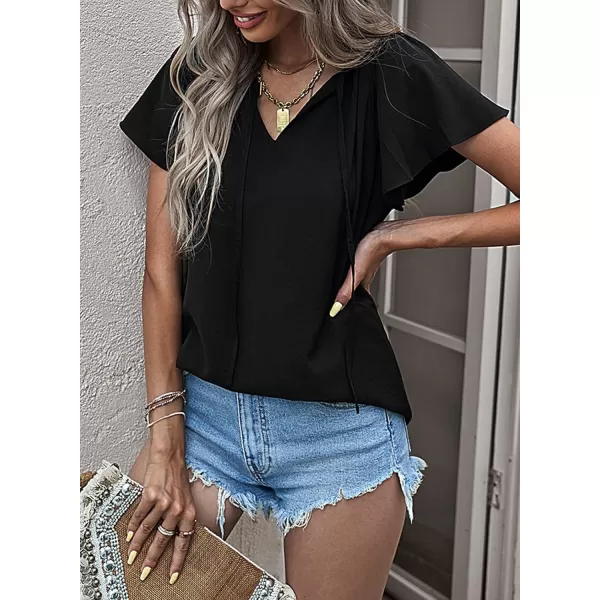 Dokotoo Women's Casual Boho Floral Printed V Neck Tops Drawstring Short Long Sleeve T Shirt Blouses
