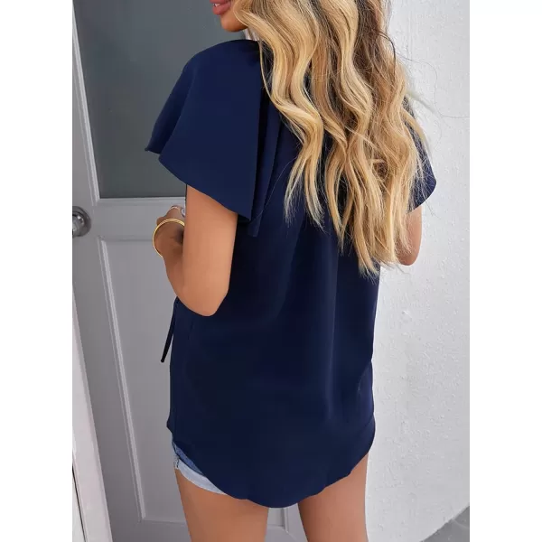 Dokotoo Women's Casual Boho Floral Printed V Neck Tops Drawstring Short Long Sleeve T Shirt Blouses