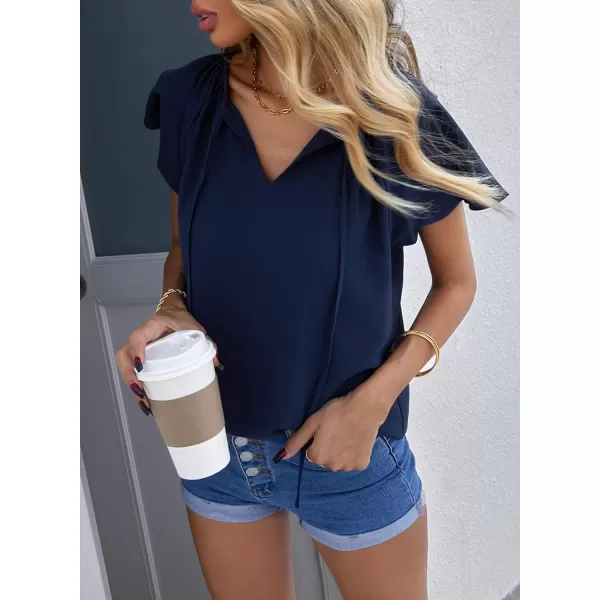 Dokotoo Women's Casual Boho Floral Printed V Neck Tops Drawstring Short Long Sleeve T Shirt Blouses