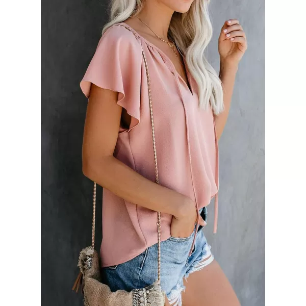 Dokotoo Women's Casual Boho Floral Printed V Neck Tops Drawstring Short Long Sleeve T Shirt Blouses