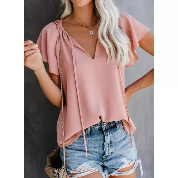 Dokotoo Women's Casual Boho Floral Printed V Neck Tops Drawstring Short Long Sleeve T Shirt Blouses