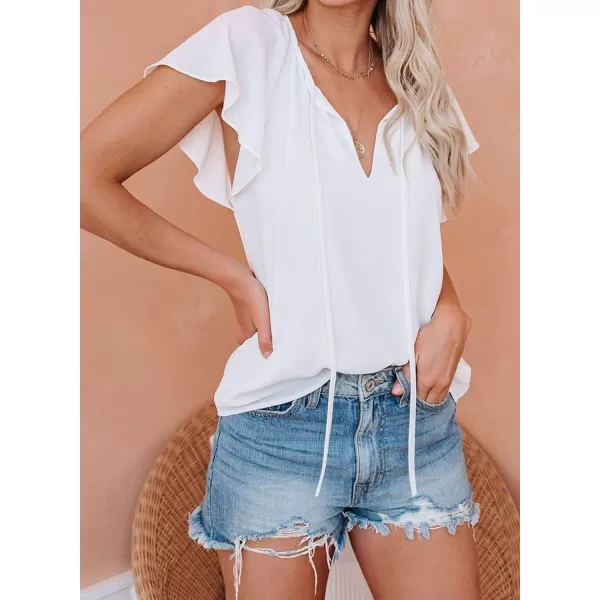 Dokotoo Women's Casual Boho Floral Printed V Neck Tops Drawstring Short Long Sleeve T Shirt Blouses