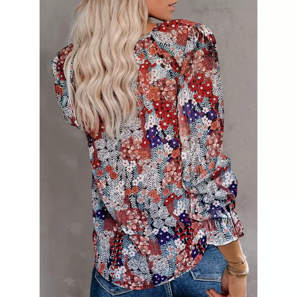 Dokotoo Women's Casual Boho Floral Printed V Neck Tops Drawstring Short Long Sleeve T Shirt Blouses