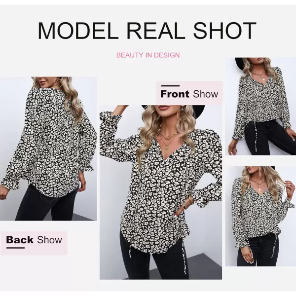 Dokotoo Women's Casual Boho Floral Printed V Neck Tops Drawstring Short Long Sleeve T Shirt Blouses
