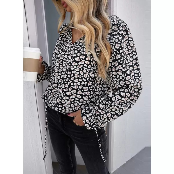 Dokotoo Women's Casual Boho Floral Printed V Neck Tops Drawstring Short Long Sleeve T Shirt Blouses