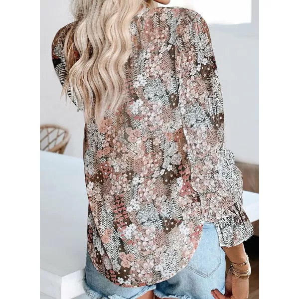 Dokotoo Women's Casual Boho Floral Printed V Neck Tops Drawstring Short Long Sleeve T Shirt Blouses