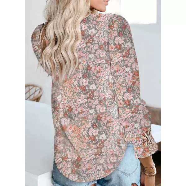 Dokotoo Women's Casual Boho Floral Printed V Neck Tops Drawstring Short Long Sleeve T Shirt Blouses