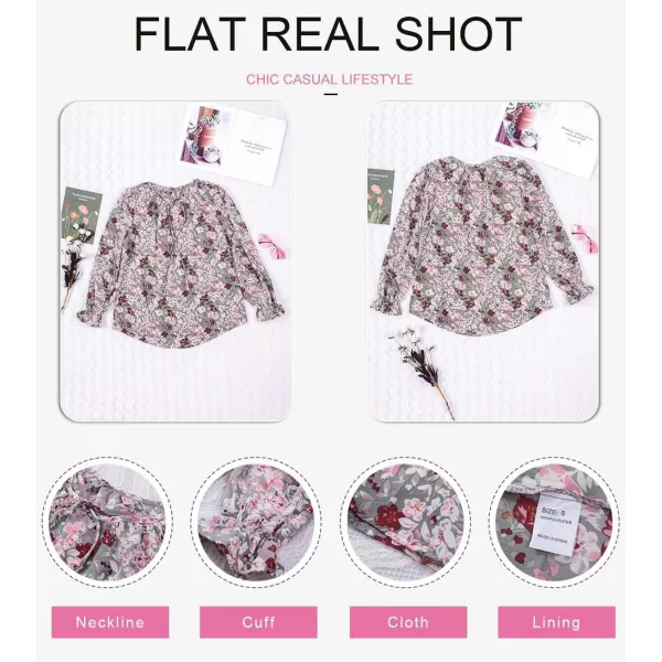 Dokotoo Women's Casual Boho Floral Printed V Neck Tops Drawstring Short Long Sleeve T Shirt Blouses