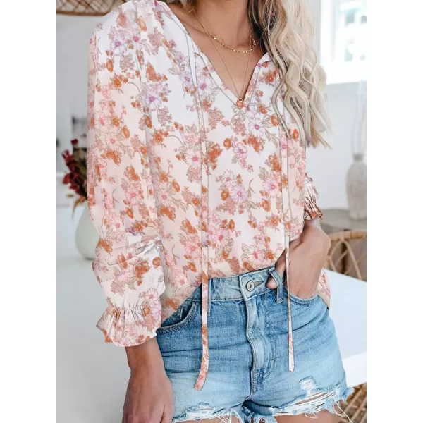Dokotoo Women's Casual Boho Floral Printed V Neck Tops Drawstring Short Long Sleeve T Shirt Blouses