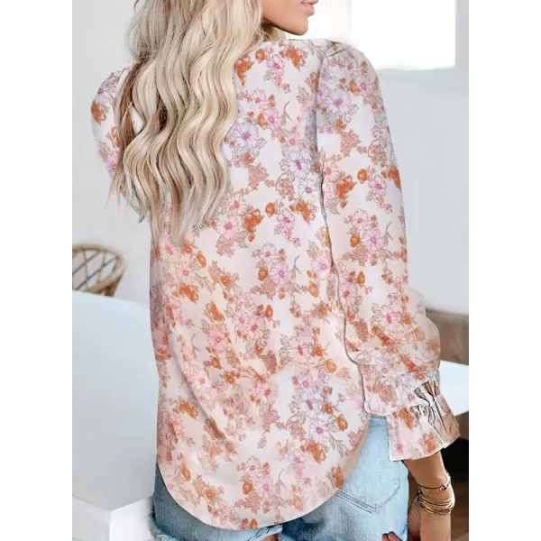 Dokotoo Women's Casual Boho Floral Printed V Neck Tops Drawstring Short Long Sleeve T Shirt Blouses